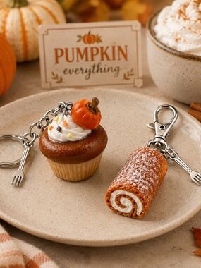 Pumpkin Cupcake or Pumpkin Roll Keychain or Bag Clip | Handmade Fall Dessert